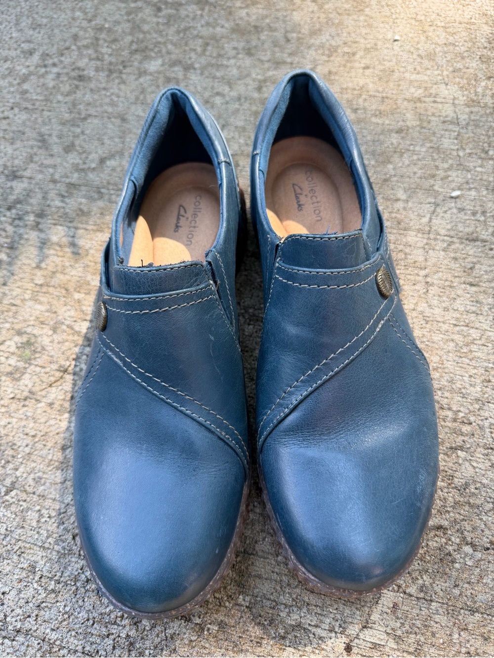 Clarks Navy Leather Slip-On Mules for Women
